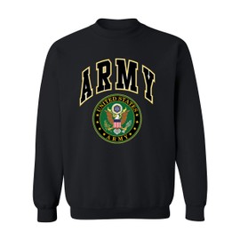 US Army Crew Neck Sweatshirt Army Logo Crest Patriotic, Black, 2XL, Black, 2XL