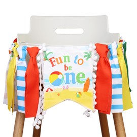 Kreatwow Summer Beach Party Decorations Highchair Banner 1st Birthday Beach Ball Theme 1st Birthday Party Decorations Fun to Be One Beach Banner Birthday Party Decorations Boy Birthday Decorations for