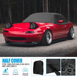 Half Car Cover for Mazda MX-5 NA NB 1989-2005, 300D Waterproof Car Top Cover for Mazda MX-5 MK1 MK2 MK2.5, Outdoor Sun Snow Rain Dust UV All Weather Protection