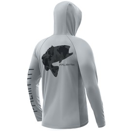 Palmyth Fishing Hoodie for Men Long Sleeve with Mask Sun Protection UV UPF 50+ Shirts Neck Gaiter Grey Large Mouth Bass 3XL