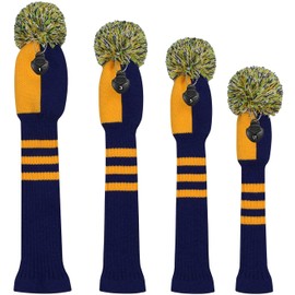 Knit Woods Golf Head Covers, Set of 4, Orange Striped, Fit Driver (460CC) Fairways hybrid/UT. Soft and Elastic, Decorative Your Golf Bag to Make It Stand Out