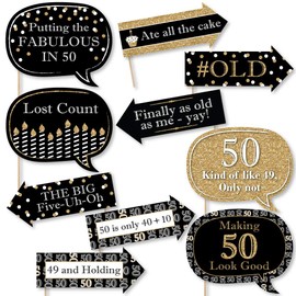 Big Dot of Happiness Funny Adult 50th Birthday - Gold - Birthday Party Photo Booth Props Kit - 10 Piece
