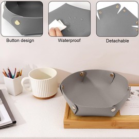 JEYORZY 2 Stück Schlüsselablage Leder Taschenleerer Ablageschale Schlüsselschale aus Kunstleder Ablageschale Schlüsselschale Faltbare Schlüssel Schale Ablage für Schmuck Uhren Kleingeld Uhren Münzen