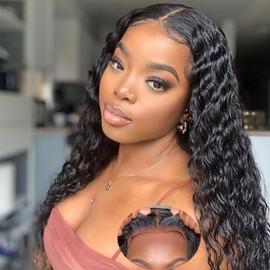 Bugtum Deep Wave Curly 5x5 Hd Lace Closure Glueless wigs Human Hair Pre Plucked Pre Cut Wear and Go Lace Front Wigs for Black Women Human Hair (26 Inch)