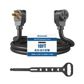 DEWENWILS 50 Amp RV Extension Cord, 125/250VAC 12500W Heavy Duty EV Power Cord, NEMA 14-50P to 14-50R 6/3+8/1 Copper Wire, STW Outdoor Waterproof Power Cable, for RV, EV, Camper, 10 Feet, ETL Listed