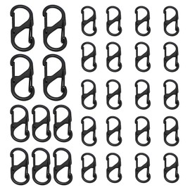 Pack of 30 Carabiner Hooks, Small, S-shaped Carabiner Hooks in Various Sizes, Double Carabiner with Two Openings, Black, Zinc Alloy, for Keys, Outdoor and Daily Use