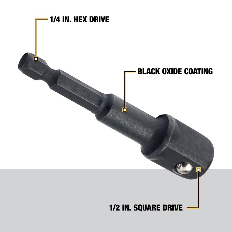 DEWALT IMPACT Socket Adapter, Hex Shank, 1/4-Inch To 1/2-Inch (DW2547IR)
