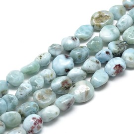 Spritewelry 30-45pcs 8-15mm Natural Oval Larimar Beads Grade A Irregular Gemstone Loose Beads for Jewellery Making Bracelet Necklace DIY Craft Finding Hole: 1mm