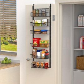VyGrow 12.3" W Narrow Over the Door Pantry Organizer, 6-Tier Over the Door Organizer with Adjustable Basket, Pantry Door Organization for Pantry Kitchen Storage Room Spice Rack, Black