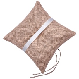 Laurel & Mason Natural Jute Wedding Ring Pillow - Rustic Flower With Lace Cushion Bearer Wedding Decorations 15cm