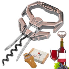 LUCYLANKER Ah So Wine Opener, Old Wine Corkscrew with Portable Leather Case, Two Prong Cork Puller, for Wine Connoisseurs & Collectors to Uncork, Ideal Gifts for Wine Lovers (Mecha Copper)