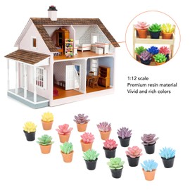 Dollhouse Potted Plants, 1:12 Scale Resin 16 Pieces Dollhouse Succulent for Decor