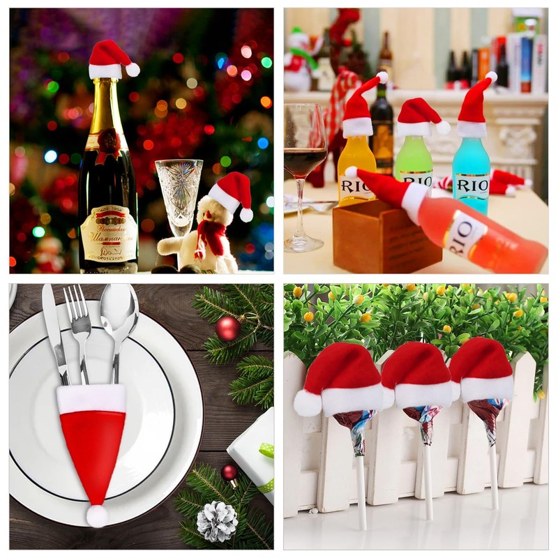 Huanmin Mini Christmas Hat, 30 Pieces Mini Christmas Cutlery Holder,