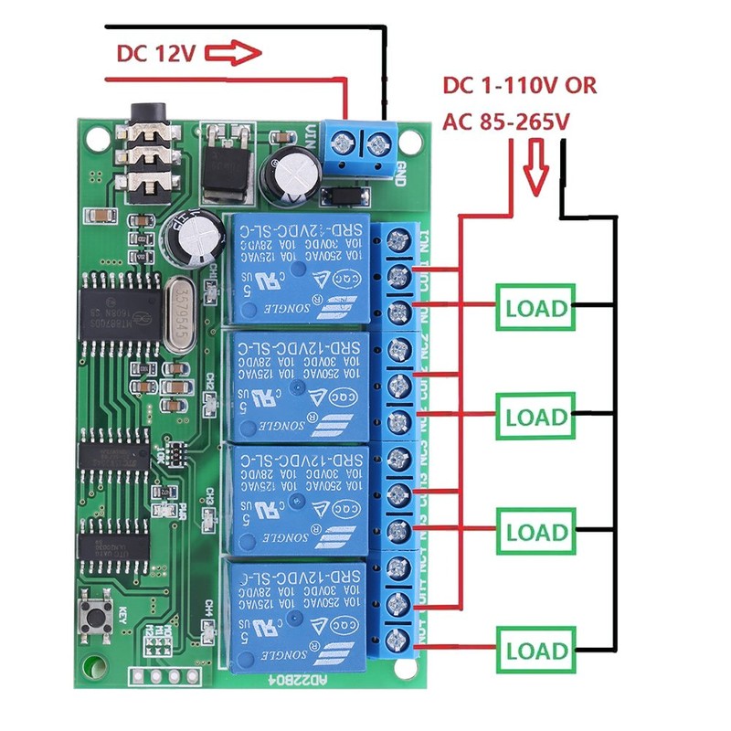 AD22B04 12V 4 Channel DTMF Tone Decoder Relay Phone Remote