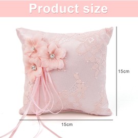 Ring Cushion Wedding Ring Cushion Wedding Registry Office 15 x 15 cm, Ring Holder Cushion for Ring Bearer Engagement, Wedding Party and Wedding Favor, Bridal Pillow Carrier Ring Box with Satin Ribbon