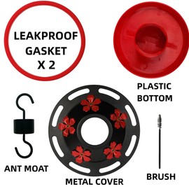 Hummingbird Feeder Base Replacement Parts Set Hummingbird Feeders Bottom Moat Hook Brushes and A Replacement Seal Ring Hummingbird Feeder Accessories Set (Black-2)