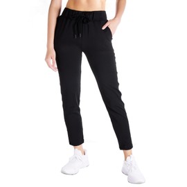 Yogipace Petite Women's 7/8 On The Fly Pants Drawstring Casual Lounge Joggers Travel Sweatpants,Black,24",Size XS