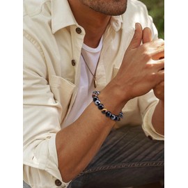 Tiger Eye Bracelet Men for Protection Good Luck Bracelet for Women Black Obsidian Hematite Triple Protection Bracelet Lava Bracelet Gifts (Tiger Eye Bracelet Men)