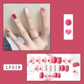 Vezocim Press on Nails Square Short Pink 24Pcs Valentine's Day Press on Nails with Heart Designs Glossy Full Cover Acrylic Short Coffin False Nails Glue Fingernails Artificial Fake Nails for Women