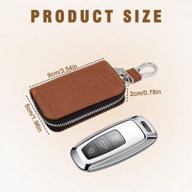 AdiStylinno Car Key Fob Case, Car Smart Key Fob Holder with Keychain and Zipper, PU Leather Key Pouch Key Bag for Men (Brown)