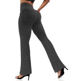 VOOVEEYA Women's Bootcut Leggings - Bootleg Yoga Pants Flare with 4 Pockets,Tummy Control High Waisted Casual Dress Pants（Bootcut-Charcoal-L）