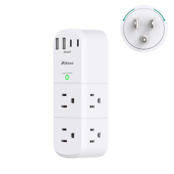 Surge Protector Outlet Extender with Rotating Plug, 6 AC Multi