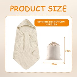 Rienan Baby Towel with Hood 100% Cotton Baby Towel Hood Light Brown Hooded Towel 80 x 80 cm Bath Towel Soft and Absorbent Keeps Your Baby Warm and Comfortable