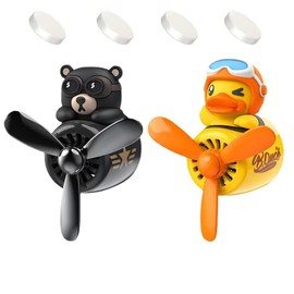 2 Pieces Car Air Fresheners, Cute Bear Pilot Car Diffuser, Propeller Air Outlet Vent Fresheners, Car Perfume Suitable for Car Interior Decoration (Bear+Duck)