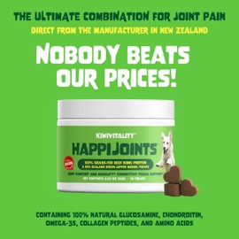 HappiJoints Hip and Joint Supplement Treats for Dogs, Cats • 100% Grass-Fed Beef Bone Collagen New Zealand Green-Lipped Mussels • 200 Treats 2-Pack