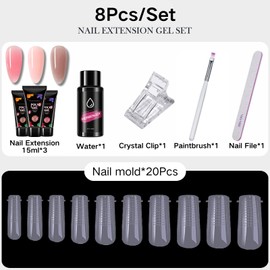 3 color Poly Gel Nail Kit 15ml Nail Extension Set For Beginners Poly Extension Gel Nail Starter Kit 3 color Builder Extension Nail Kit All In One Poly Gel Set With Nail Clips Nail Art Set