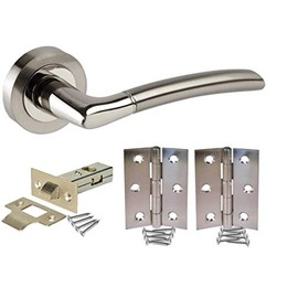 Golden Grace Indiana Design Duo Chrome Door Handle Pack with 2.5 inch Latch and Hinges Lever Latch Handle Internal Pack