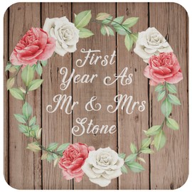 Designsify Gifts, First Year As Mr & Mrs Stone, Drink Coaster B Mat Wipe-Clean Non-Slip Non-Skid Cork Back, for Birthday Anniversary Mom Dad Parents Fathers Mothers Day Party, to Men Women Him Her