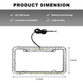 NYTKL 12V 48 LED Color Light License Plate Frame, Acrylic Plastic Licence Plate Cover with Bright LED Lights, Waterproof Car Tag Decor Front and Rear License Frame with Screws (White)