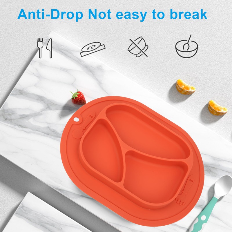 Divided Baby Plate Sucker Suction Cup AntiDrop Bowl Silicone Skidproof