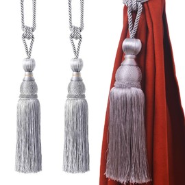 Pack of 2 Tiebacks Curtain Tassels, Rope Handmade Tassel, Curtain Tiebacks, Tassel Curtain Holders, for Decoration and Finishing Curtains (Silver Grey)