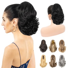 LuxeHair 11” Classic Loose Curly Claw Clip In Ponytail Extension, Short Curly Wavy Claw Clip On Ponytails Hair Extensions Hairpieces for Women- Jet Black