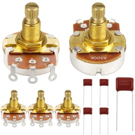 DAOKAI A500K Pots for Guitars,18mm Long Brass Shaft Control Pots,Brass Shaft Full Metric Size Audio Taper Potentiometers 18 Spline Split Shaft for Electric Guitar Bass (Set of 5)