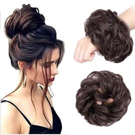 Hair Pieces Real Hair with Elastic Band, Large Bun Hairpiece, Curly Messy Hair Scrunchie with Hair Updo Hair Extensions, Soft Messy Bun for Women, Ponytail Hairpiece