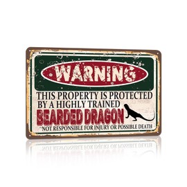 RCXsigns Vintage Bearded Dragon Metal Sign， Warning this property is protected bY a highly trained Bearded Dragon Sign Funny Tin Signs 12x8 Inch