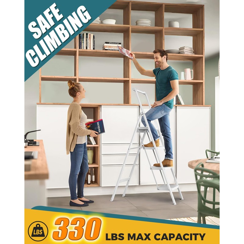 GORWARE 4 Step Ladder, Foldable Step Stools 330lbs Lightweight Sturdy