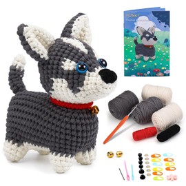Crochet Kit for Beginners, Crochet DIY Kit for Adults,Birthday DIY Craft Gift with Crochet Yarns, Hook,Dog Beginner Crochet Kit with Step-by-Step Video Tutorials Easy Yarn, for Adults DIY Supplies
