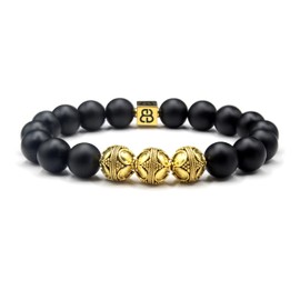 Matte Black Onyx and 22 Karat Gold Bracelet, Men's Onyx Bracelet, Quality Bead Jewelry for Man