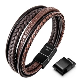 Speroto Men's Premium Leather Bracelet in Black and Brown, Magnetic Clasp Made of Stainless Steel, Great Gift Idea for Men, Leather