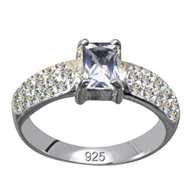 Silver Ring White Genuine Sterling Silver 925 Zirconia Rhinestone Ring Size 55 Size 17.5 mm Sterling Silver 925 Love Faith Hope Emotion Symbol Motif Style Object Extravagan