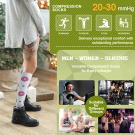 OUIVIAL 8 Pairs Compression Socks for Women & Men Knee High Compression Stocking Circulation 20-30mmhg Support Running Travel