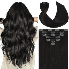 Befana Black Clip in Hair Extensions Real Human Hair,22inch 7 Pcs 120g #1B Natural Black Clip in Hair Extensions, Silky Strainght Human Hair Extensions Clip ins for Women Girls 22in #1B