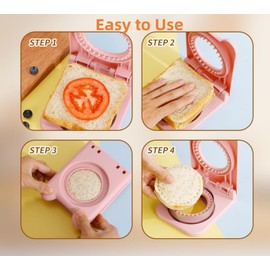 Sandwich Cutter and Sealer, Round Pocket Sandwiches Uncrustables Maker, School Lunch Boxes and Bento Boxes Accessories for Kids Breakfast and lunchboxes, Pink