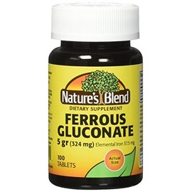 Nature`s Blend Ferrous Gluconate Tablets 324 mg, 100 Count (Pack of 2)