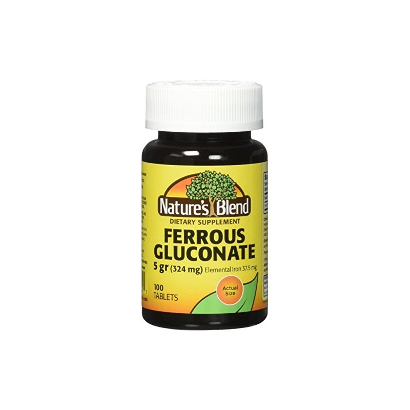 Nature`s Blend Ferrous Gluconate Tablets 324 mg, 100 Count (Pack