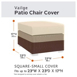 Vailge Square Patio Ottoman Cover, Waterproof Outdoor Ottoman With Padded Handles, Heavy Duty Side Table Cover (Small, Beige & Brown)